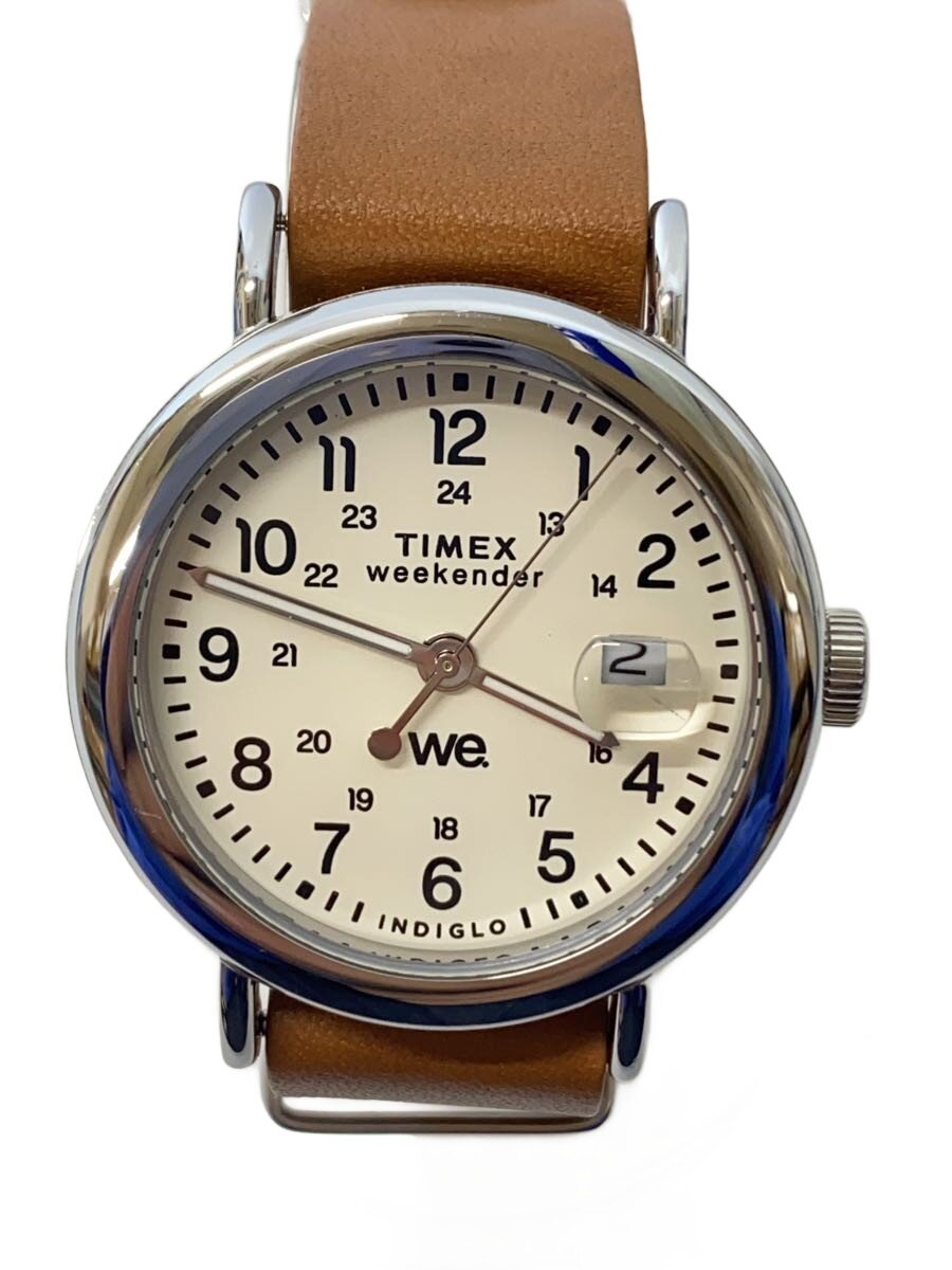 【中古】TIMEX◆石英ウオッチ/アナログ/なめし革/WHT/BRW/TW2W86500/Weekender 37粍【服飾雑貨他】