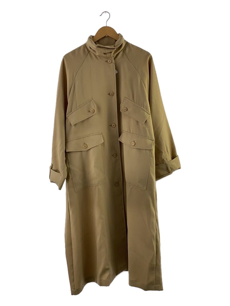 【中古】louren◆Stand Collar Over Coat/FREE/人絹/BEG/lo231-44【レディース御召しもの】