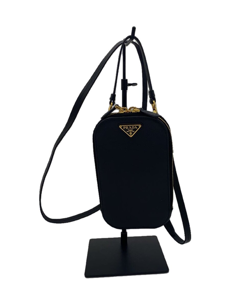 【中古】PRADA◆サフィアーノ/SAFFIANO TRIANG/ミニショルダーバッグ/なめし革/BLK/1DH030【御徒面子】