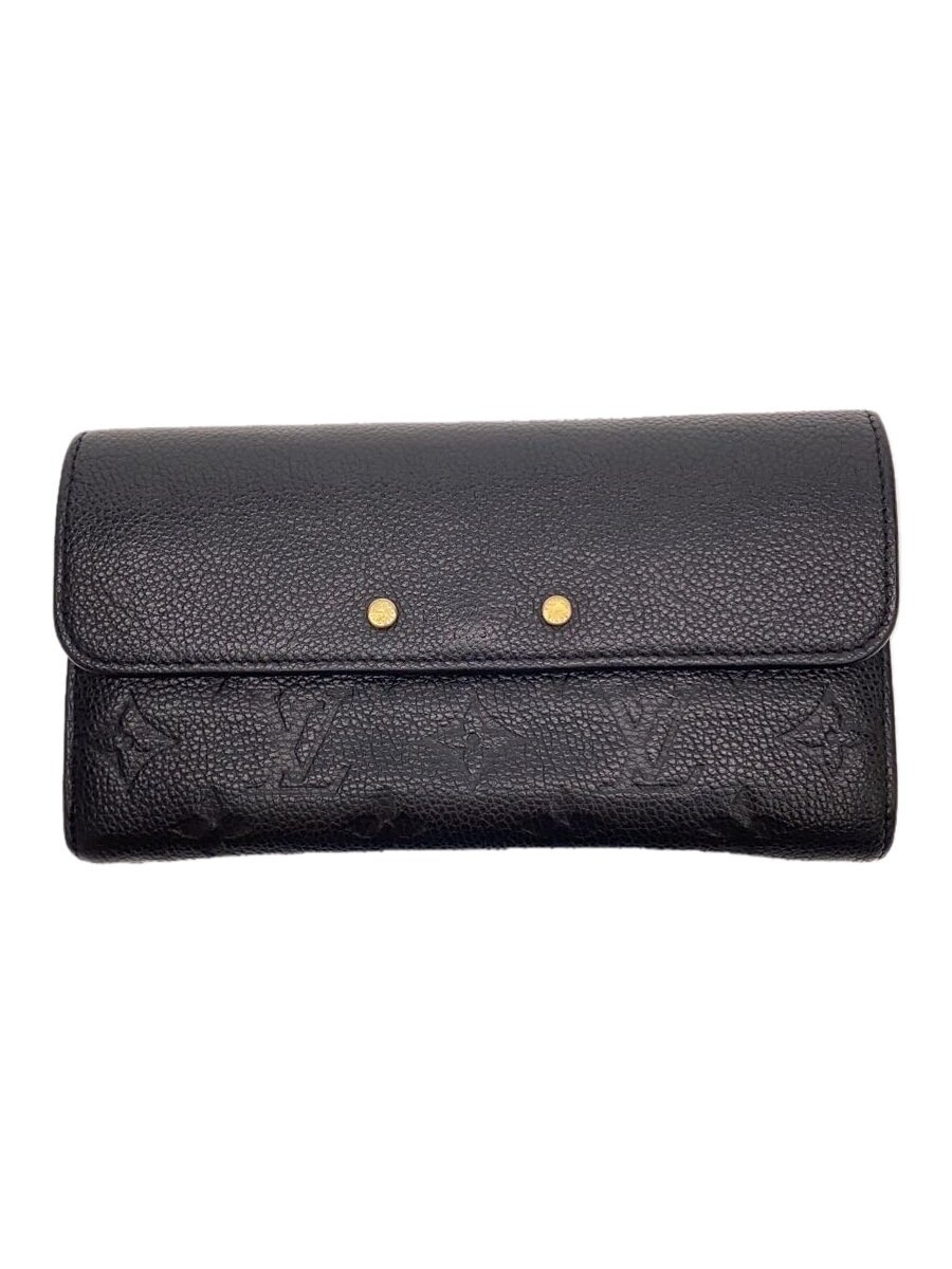 【中古】LOUIS VUITTON◆ポルト・フォイユ・ポンヌフ_モノグラム・アンプラント/牛革/BLK/レディース/黒【服飾雑貨他】