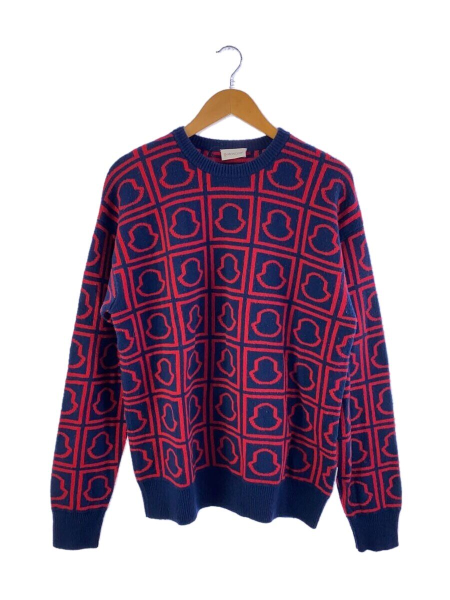 【中古】MONCLER◆編み物・スウェーター(朦々たる)/L/羊毛/NVY/総柄/G20919C00016 M1242【メンズウェア】