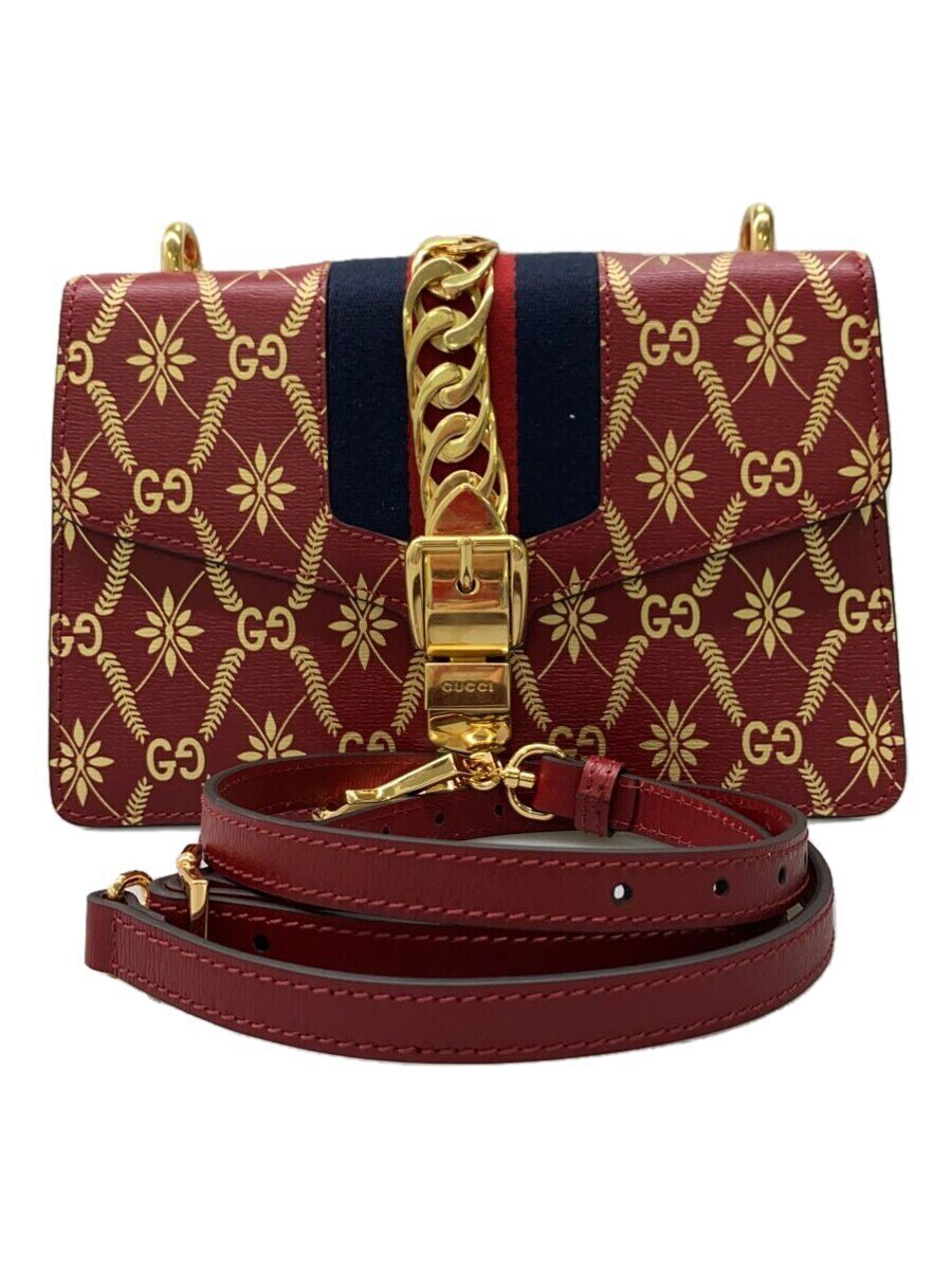 【中古】GUCCI◆シルヴィ/ビー\u0026はやりっ子/ショルダーバッグ/なめし革/RED/524405【御徒面子】