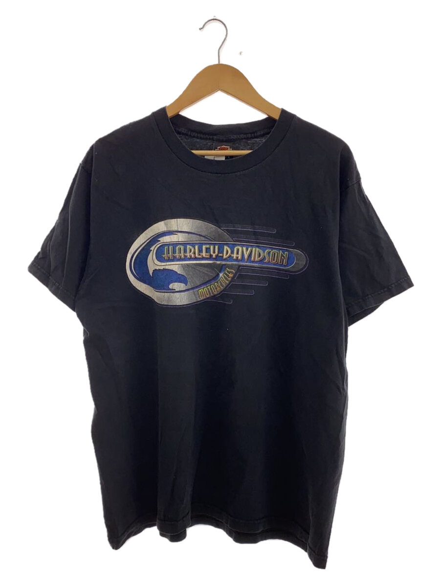 【中古】HARLEY DAVIDSON◆USA製/両面刷り上げる/プルオーバー/XL/綿織物/BLK/総柄【メンズウェア】