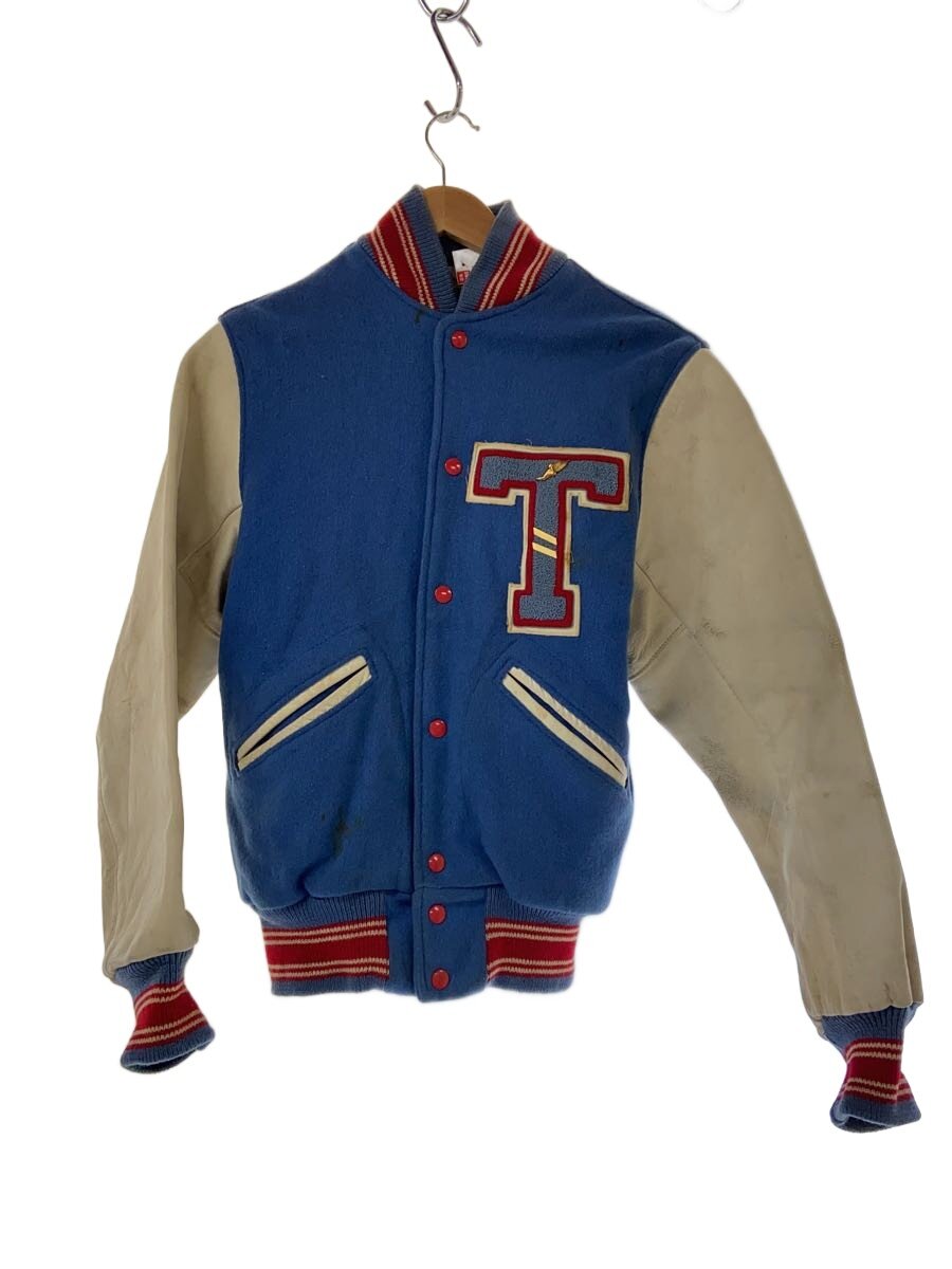 【中古】DEHEN/50s/スタジャン/40/羊毛/BLU/※不都合有【メンズウェア】