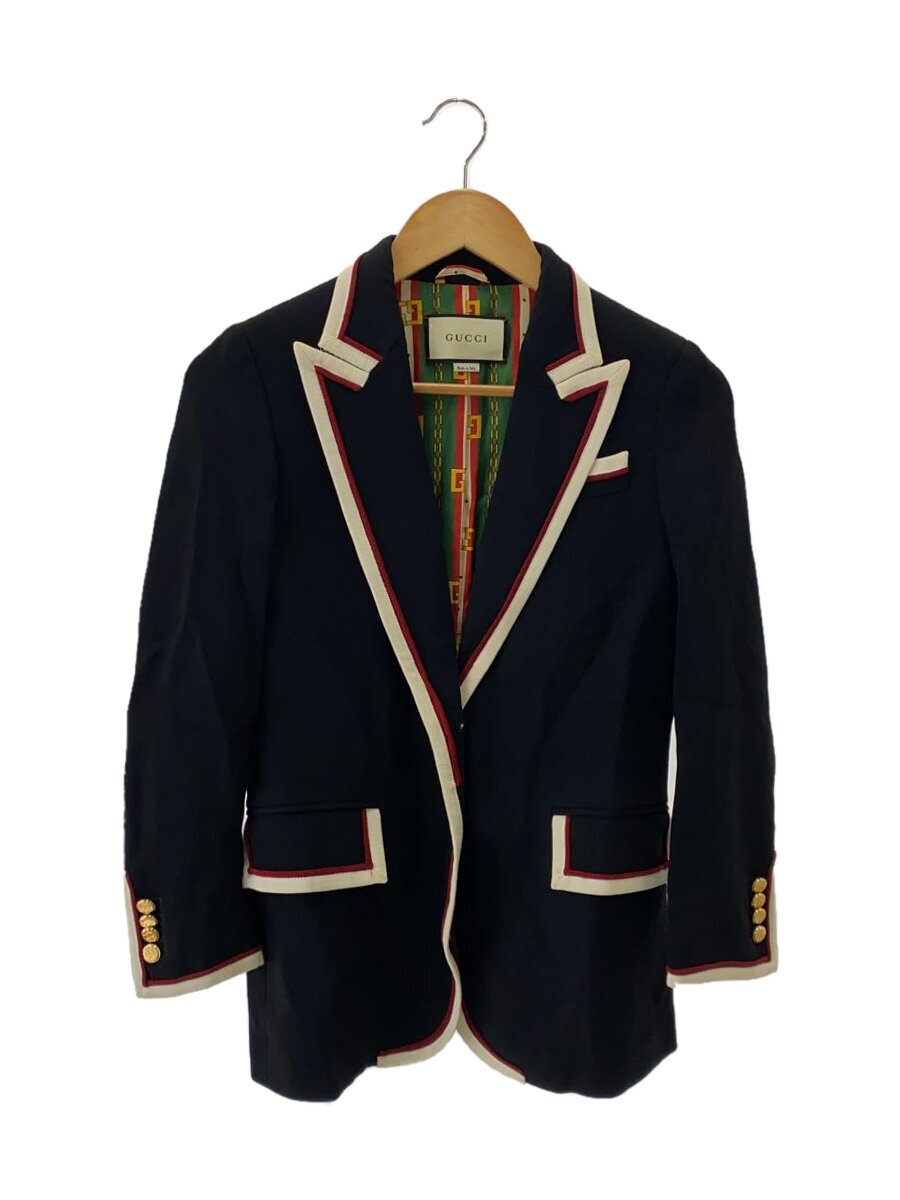 【中古】GUCCI◆裏地チェーン店柄/ピークドラペルテーラードジャケット/38/--/NVY/無地/523859//【レディースお召しもの】