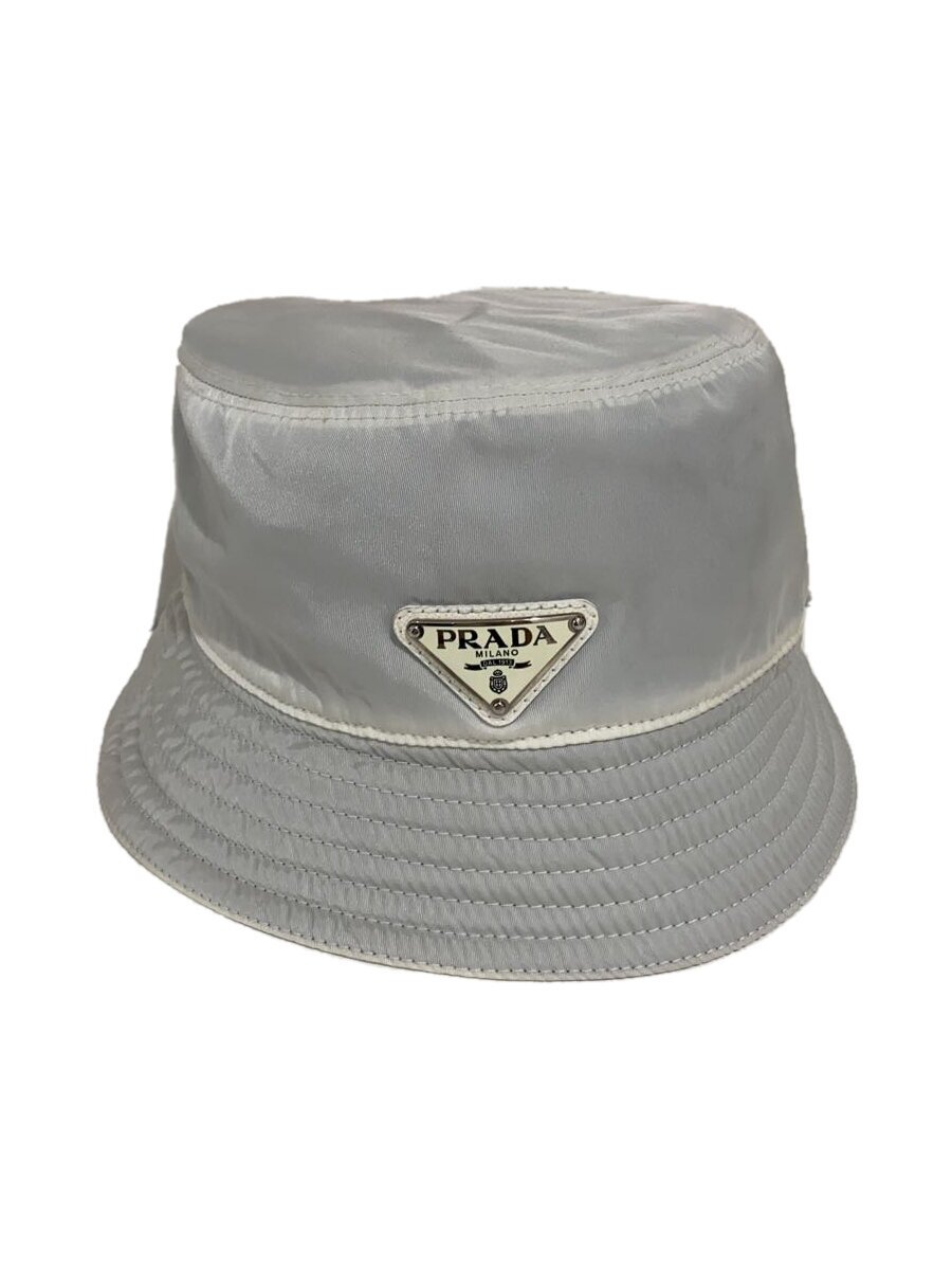 【中古】PRADA◆井戸釣瓶かぶり笠/L/ポリエステル/WHT/無地/レディース【服飾雑貨他】