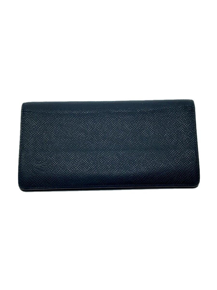【中古】LOUIS VUITTON◆ポルト・フォイユ・ブラザ_タイガ_GRY/レザー/BLK/メンズ【服飾雑貨他】
