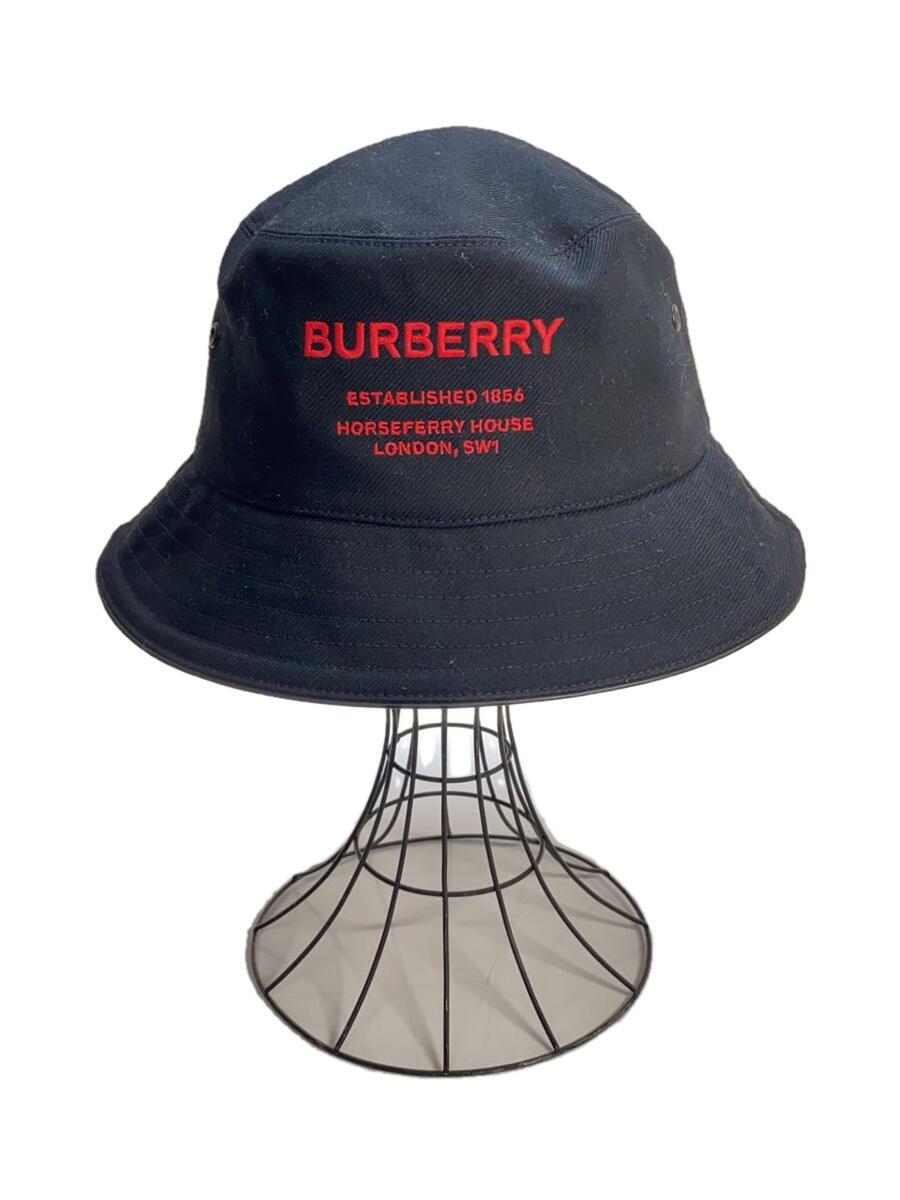 【中古】BURBERRY LONDON◆井戸釣瓶かぶり笠/M/ホースフェリーモチーフ/刺しゅう/綿織物/BLK/メンズ【服飾雑貨他】