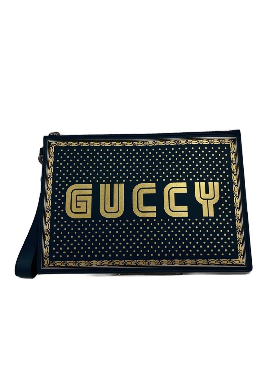 【中古】GUCCI◆クラッチペダル御徒面子_GUCCY刷り上げる/なめし革/BLU//【御徒面子】