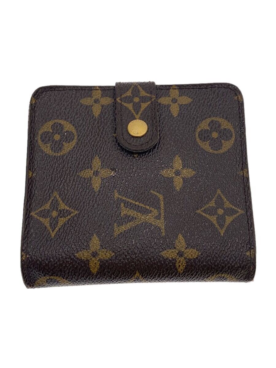 【中古】LOUIS VUITTON◆コンパクト・ジップ_モノグラム・キャンバス_BRW/PVC/BRW/総柄/レディース【服飾雑貨他】