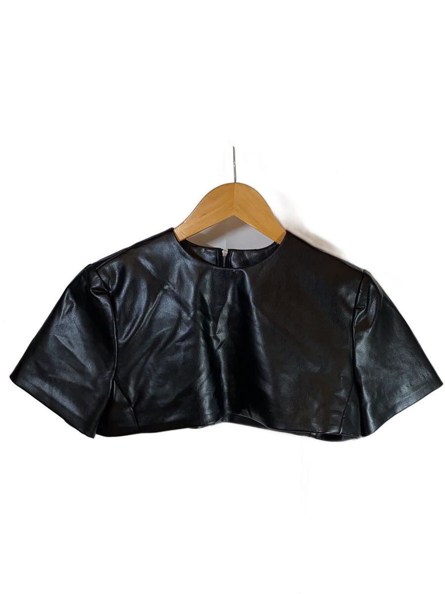【中古】HYKE◆FAUX LEATHER CROPPED TOP/ポリエステル/BLK/無地/251-17497//【レディースお召しもの】