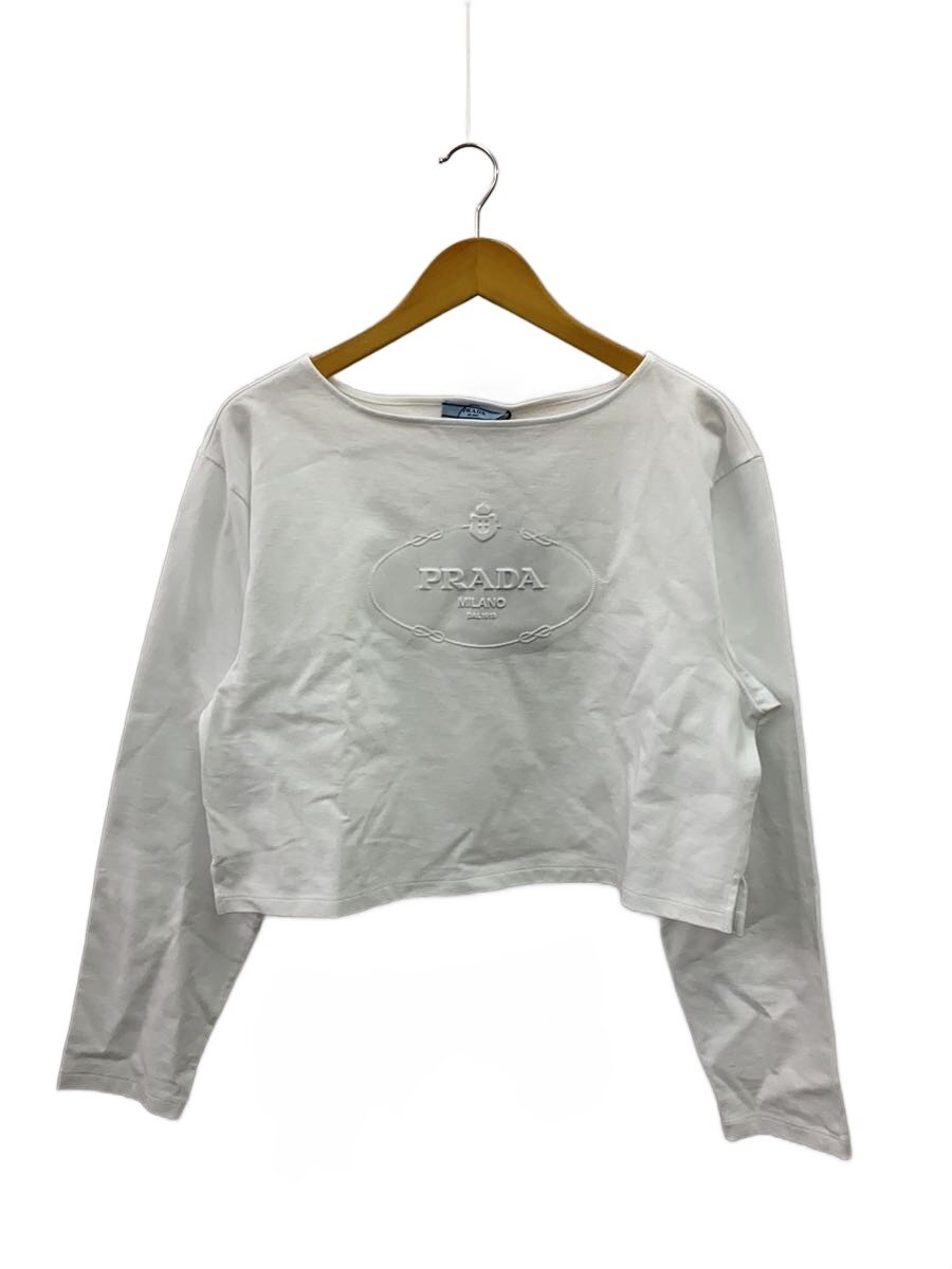 【中古】PRADA◆長袖プルオーバー/M/綿織物/WHT/無地/34658/JERSEY LOGO【レディースお召しもの】