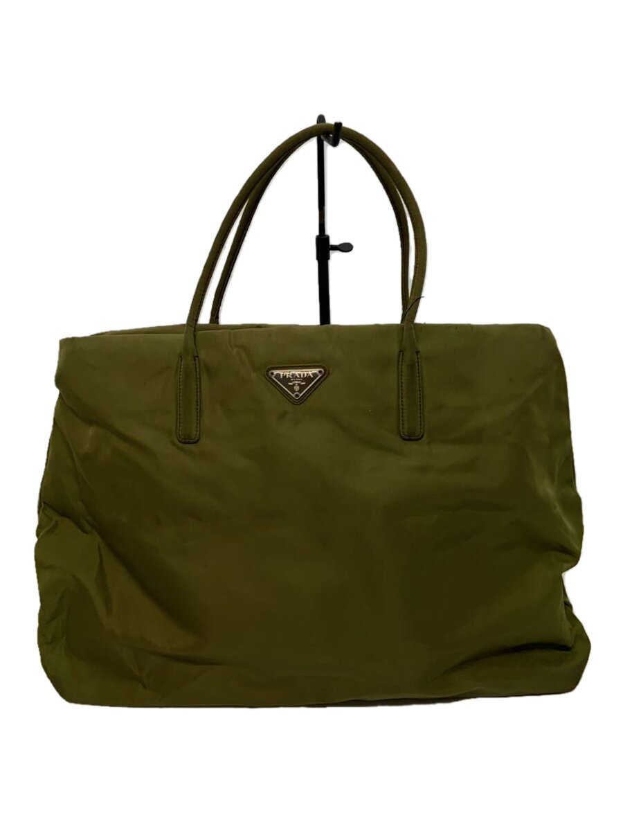 【中古】PRADA◆トートバッグ/ナイロン/KHK/汚れた状態有【御徒面子】