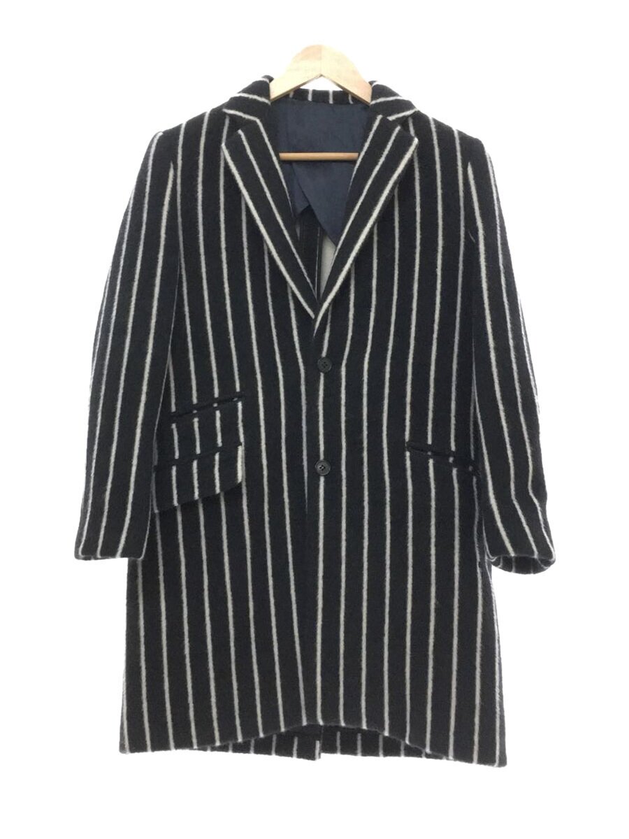 【中古】DRAWER◆厚地の外套/36/アンゴラ/NVY/縞模様/6525-299-0433//【レディース御召しもの】