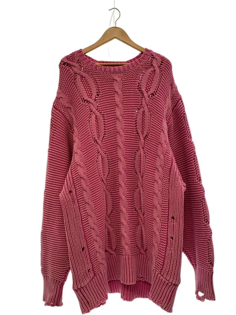 【中古】KAMIYA◆Breached Cable Knit Sweater/編み物・プルオーバー(朦々たる)/L/さくら色/G12PO050【メンズウェア】