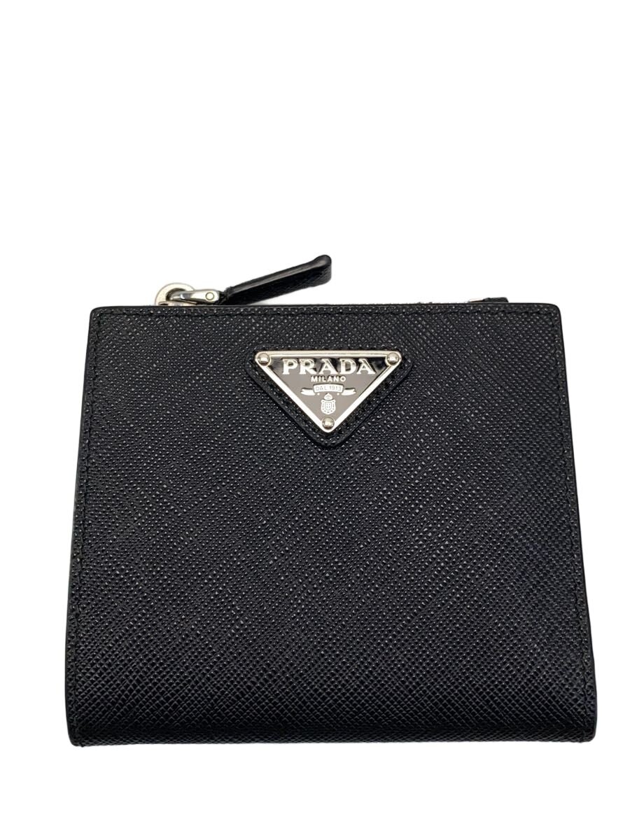 【中古】PRADA◆2つ折り銭入れ/なめし革/BLK/メンズ/2ML049//【服飾雑貨他】