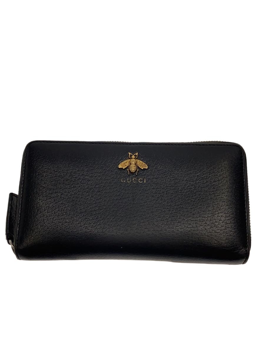 【中古】GUCCI◆長紙入れ/なめし革/BLK/レディース【服飾雑貨他】