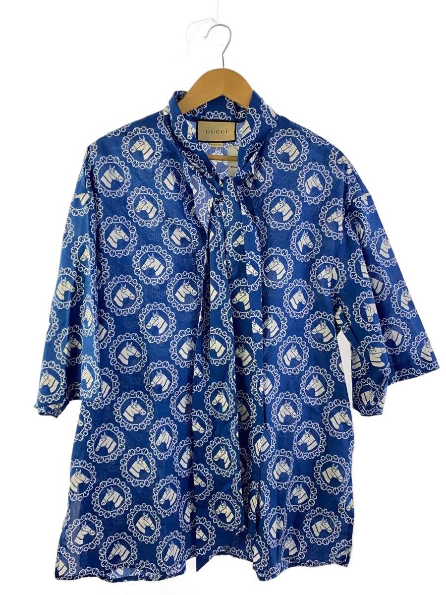 【中古】GUCCI◆綿織物メリンス 導管 刷り上げる プルオーバー/42/綿織物/BLU/総柄/748392 ZAMYJ【メンズウェア】