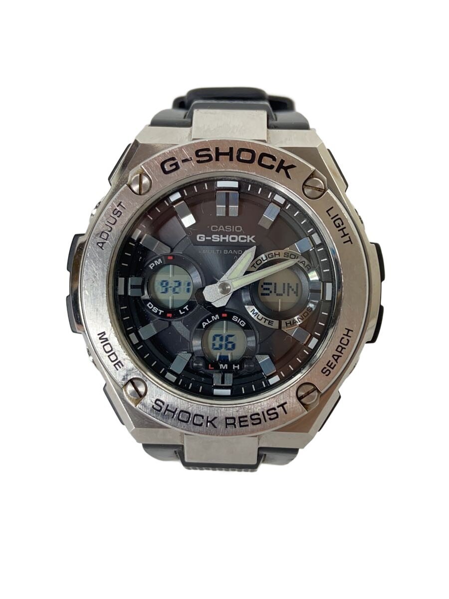 【中古】CASIO◆ソーラーウオッチ・G-SHOCK/デジアナ/天然ゴム/SLV/BLK【服飾雑貨他】