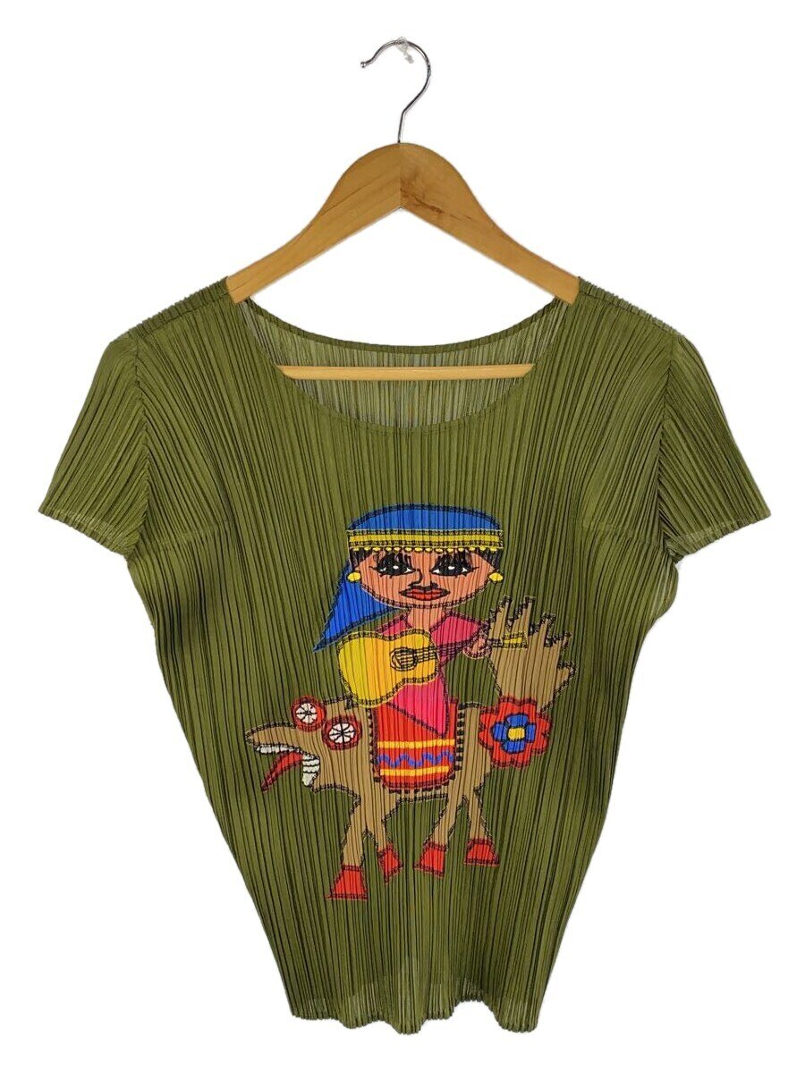 【中古】PLEATS PLEASE ISSEY MIYAKE◆立体刺しゅう/御姉さん＆飼い犬/4/ポリエステル/KHK/PP03-JK841//【レディースお召しもの】