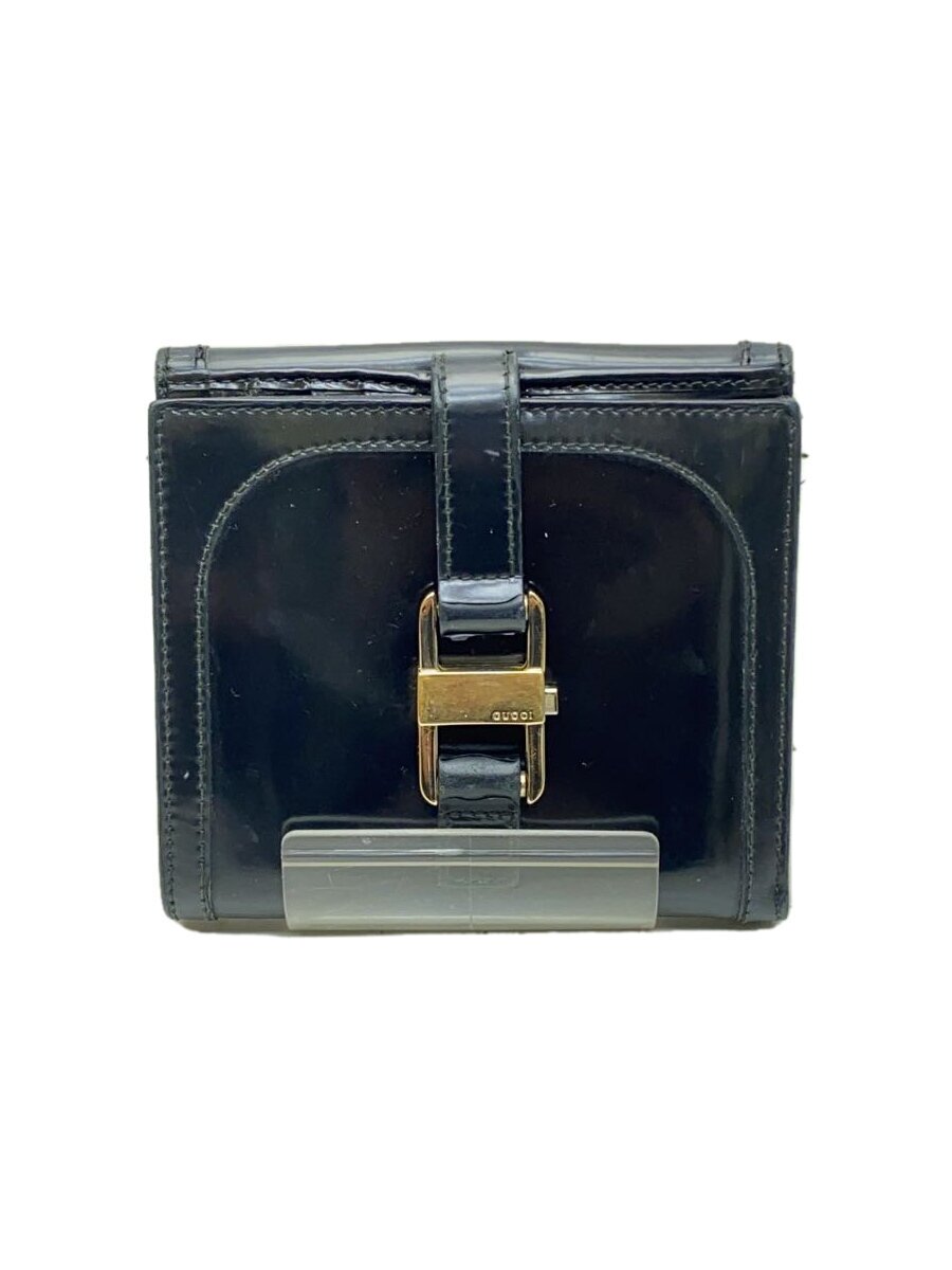 【中古】GUCCI◆2つ折り紙入れ/エナメル/BLK/メンズ【服飾雑貨他】