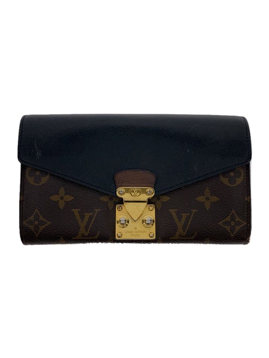 【中古】LOUIS VUITTON◆ポルト・フォイユ・パラス_トリヨン_モノグラム・キャンバス_BLK/PVC/BRW/総柄/レディース【服飾雑貨他】