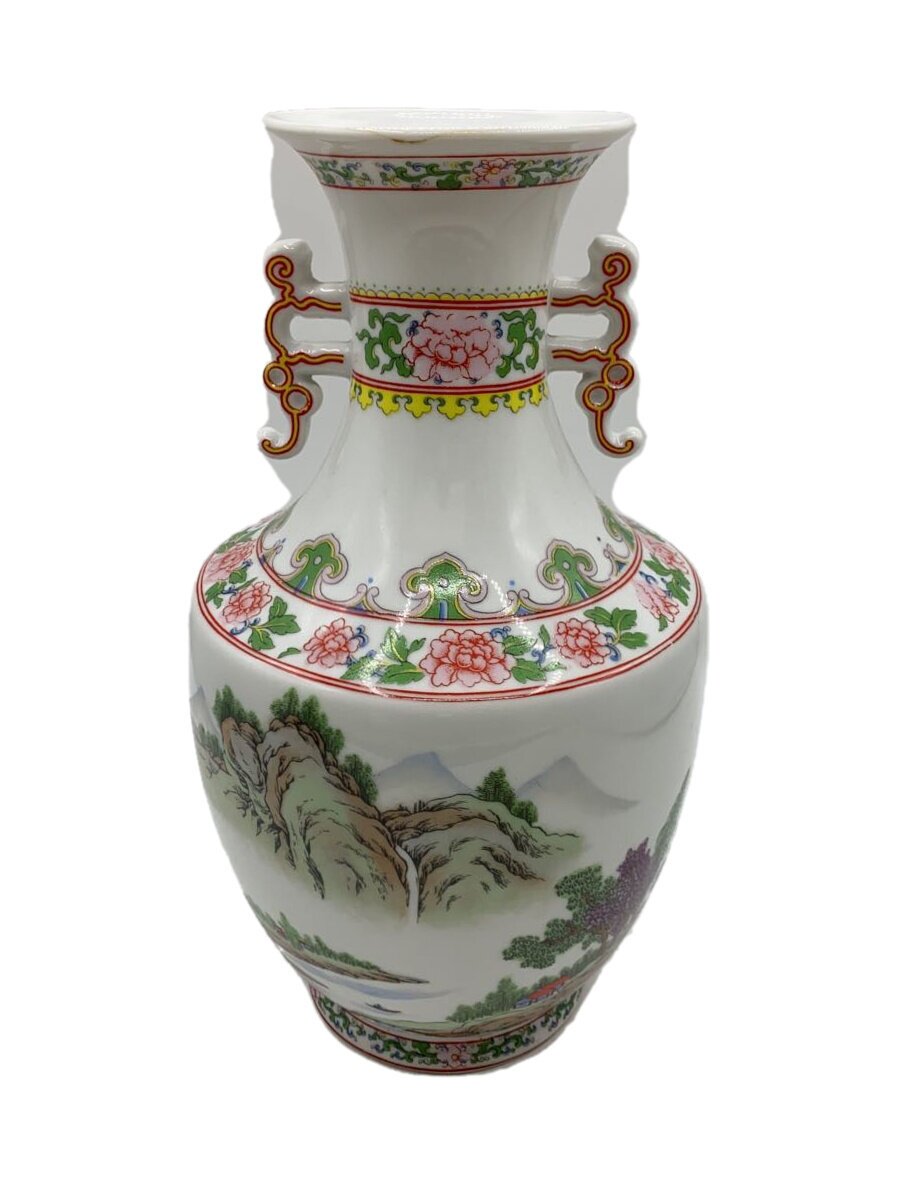 【中古】大清乾隆年製/風景図/双耳/壷・花瓶【インテリア小物・日用雑貨】