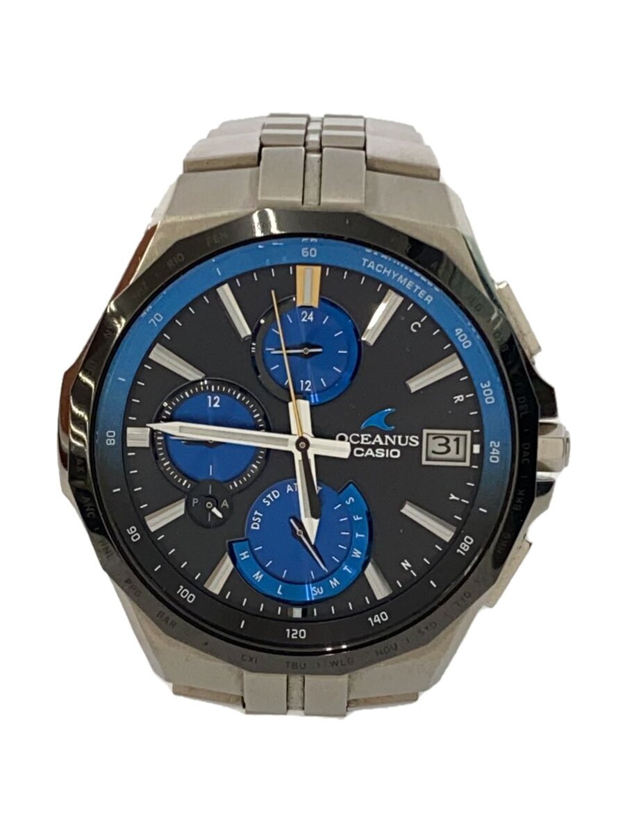 【中古】CASIO◆ソーラーウォッチ・OCEANUS/アナログ/BLK/SLV【服飾雑貨他】