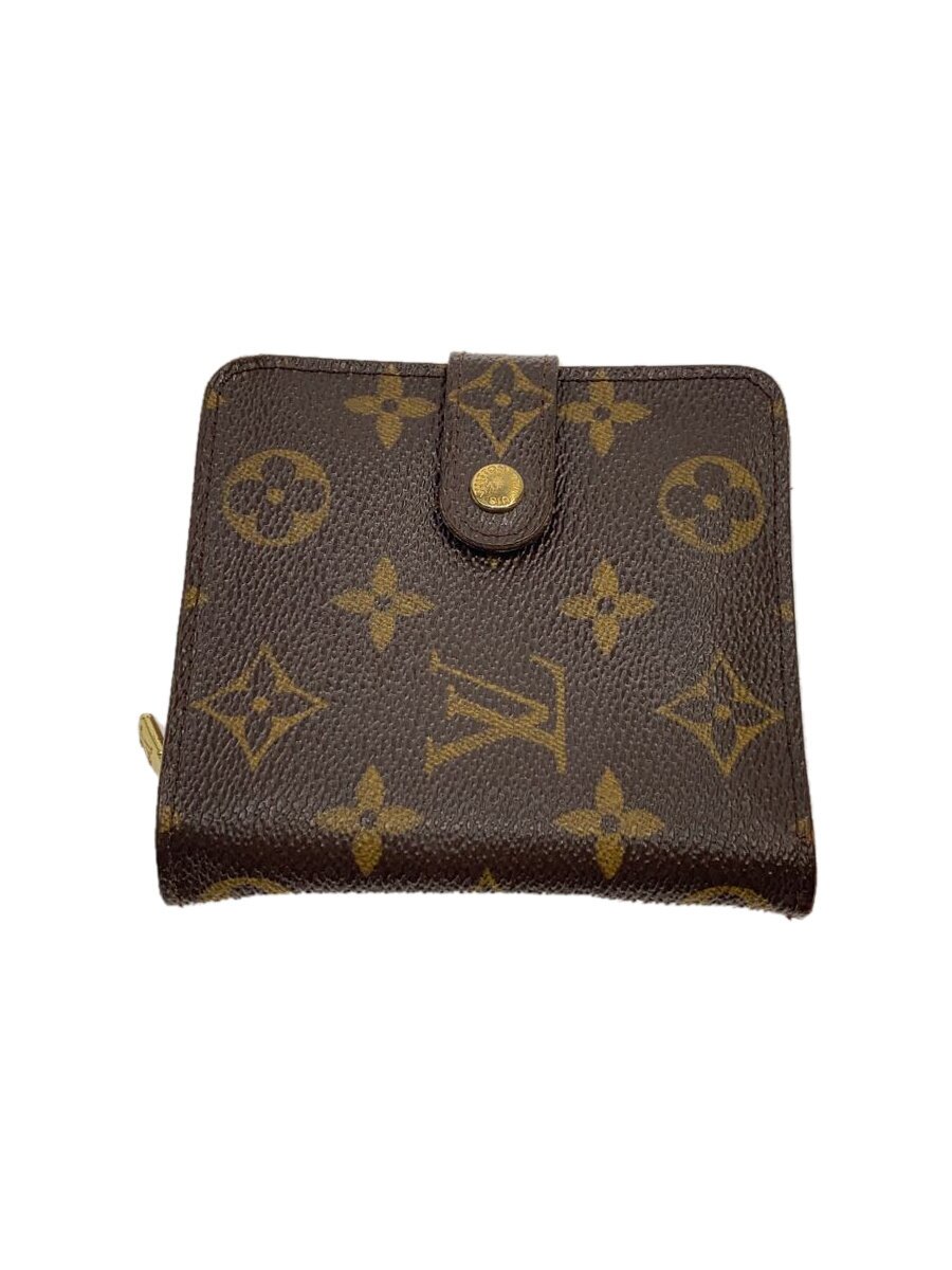 【中古】LOUIS VUITTON◆コンパクト・ジップ_モノグラム・キャンバス_BRW/PVC/BRW/レディース【服飾雑貨他】