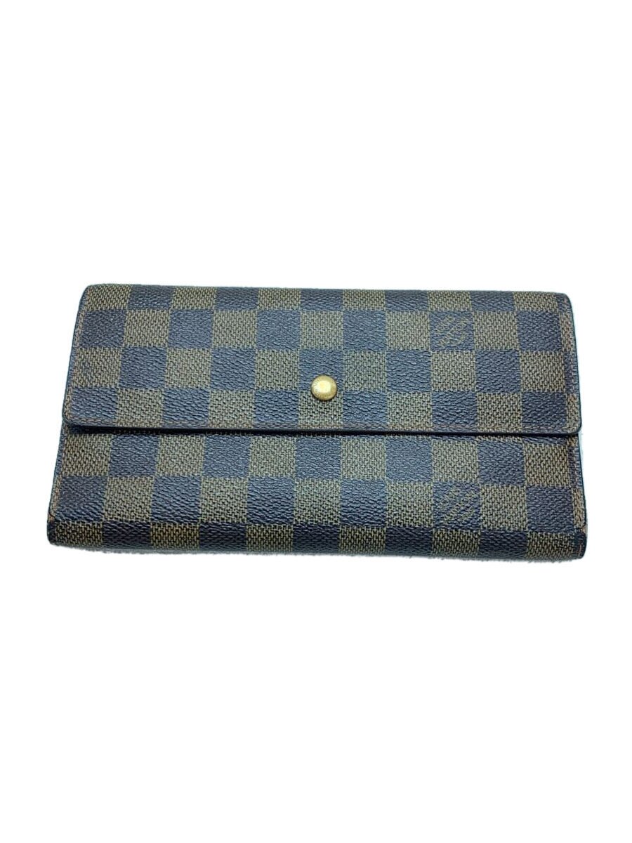 【中古】LOUIS VUITTON◆ポルト・トレゾール・インターナショナル_ダミエ・エベヌ_BRW/PVC/BRW/レディース【服飾雑貨他】