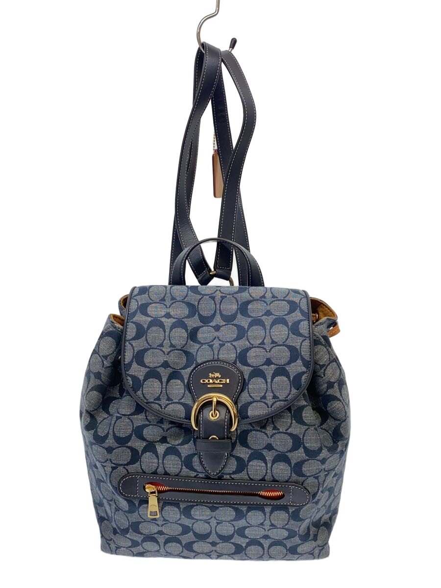 【中古】COACH◆背嚢/帆布/BLU/総柄/C8162【御徒面子】