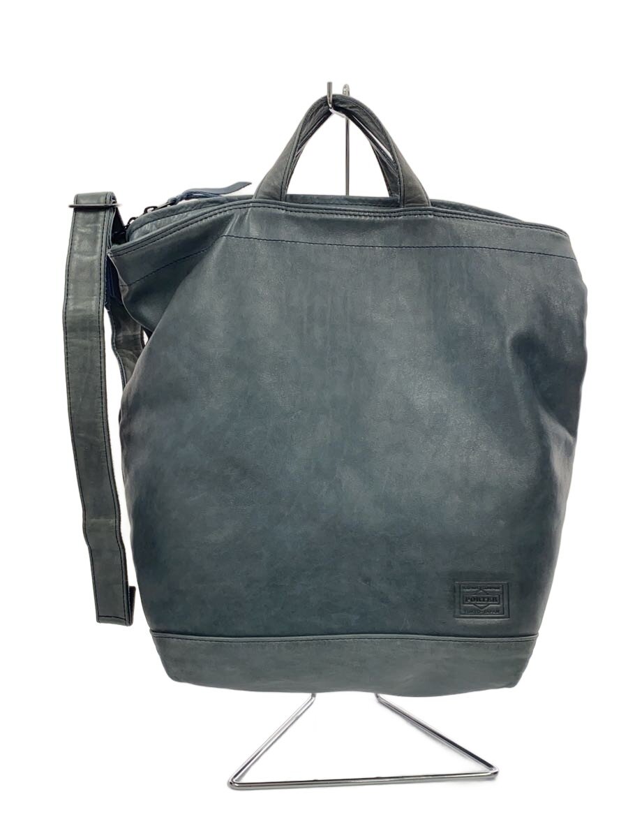 【中古】PORTER◆ショルダーバッグ/なめし革/BLU/簡明直截/当て嵌める感有【御徒面子】