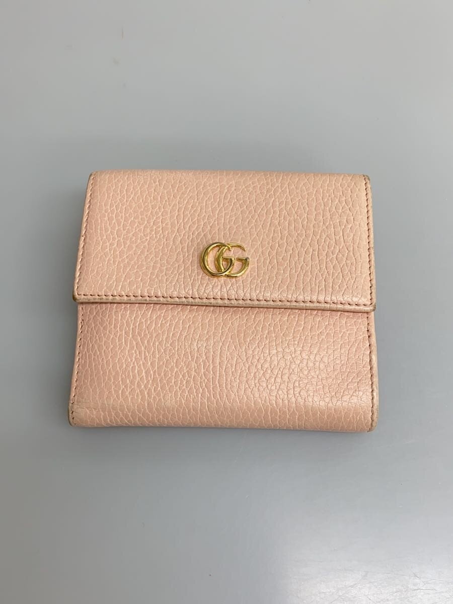 【中古】GUCCI◆汚れ有/GGモルモット/2つ折り金入れ/なめし革/PNK/無地/レディース【服飾雑貨他】