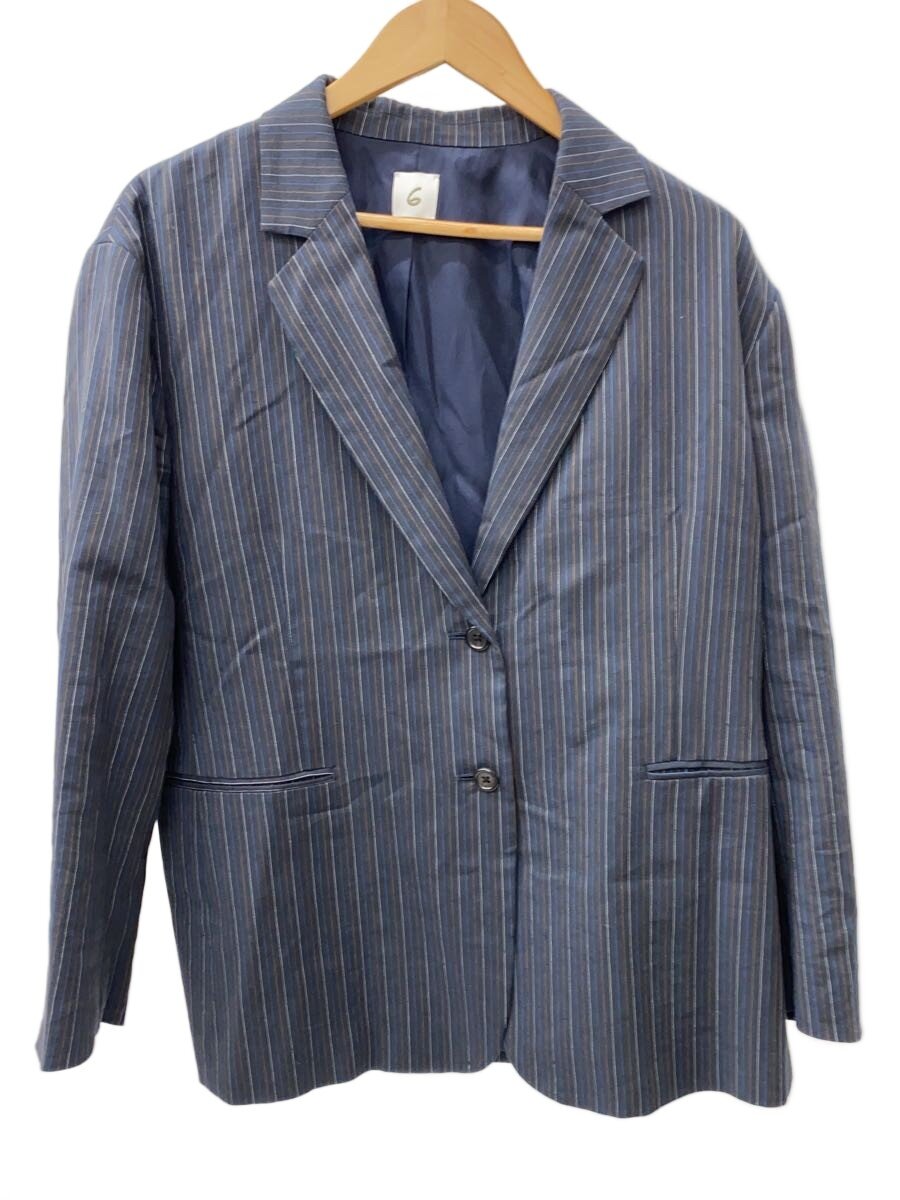 【中古】6(ROKU) BEAUTY \u0026 YOUTH UNITED ARROWS◆MULTI STRIPE JACKET/36/リネン/NVY/縞模様/8622-260-0228【レディース御召しもの】