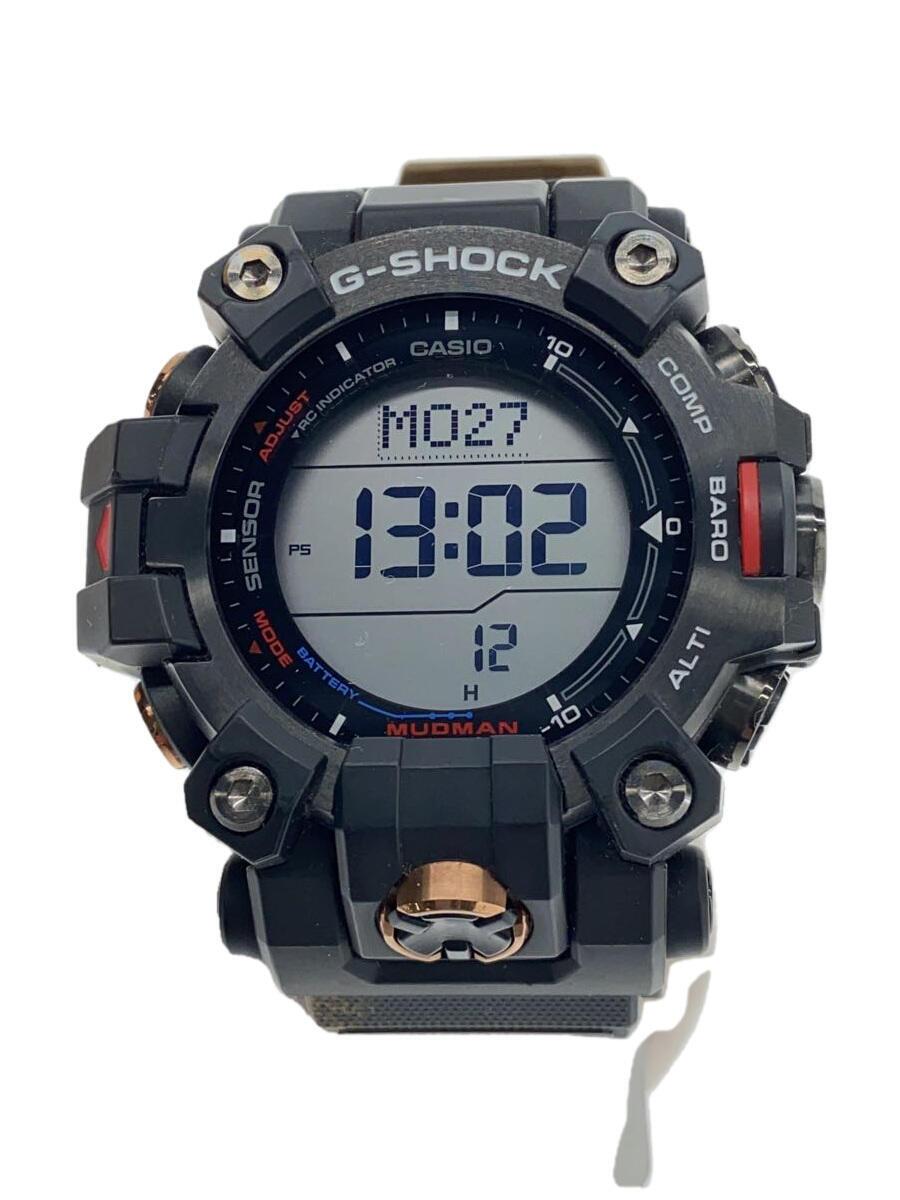 【中古】CASIO◆ソーラーウオッチ_G-SHOCK/デジタル/なめし革/BLK【服飾雑貨他】