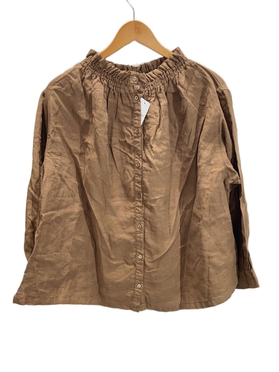 【中古】nest Robe◆リネンギャザーフリルネックブラウス/FREE/リネン/BRW/01244-1231【レディース御召しもの】