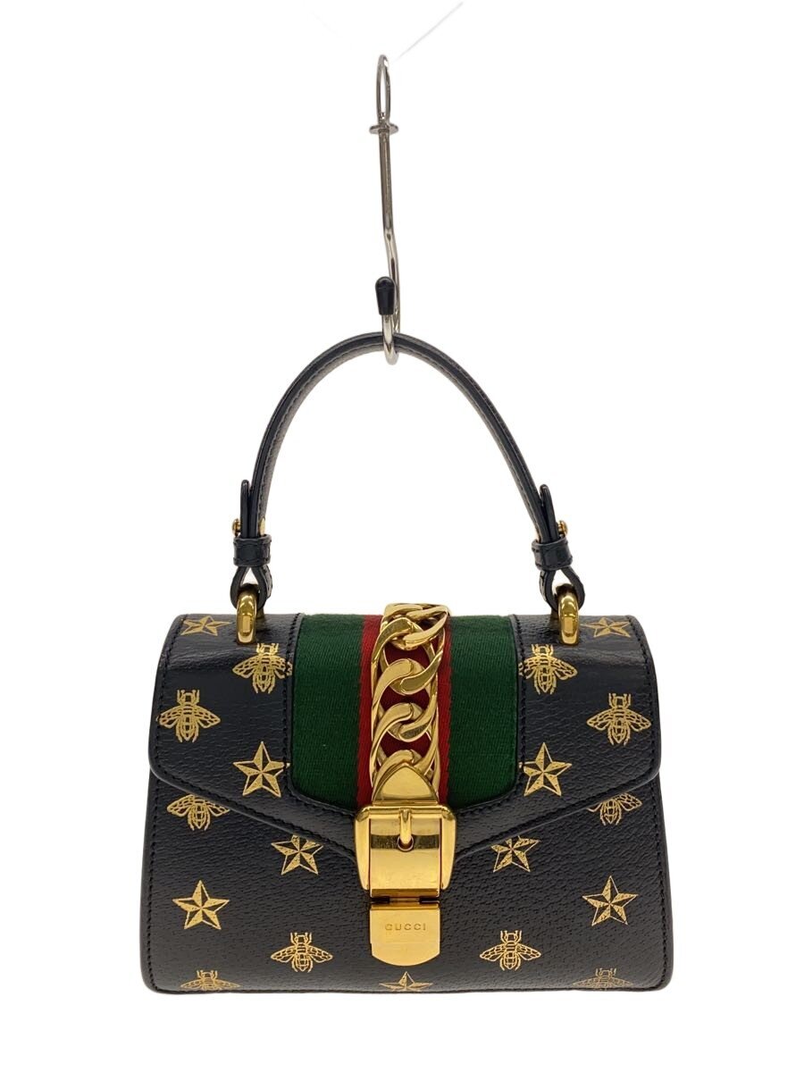 【中古】GUCCI◆シルヴィ/ショルダーバッグ/なめし革/黒いこと/470270//【御徒面子】