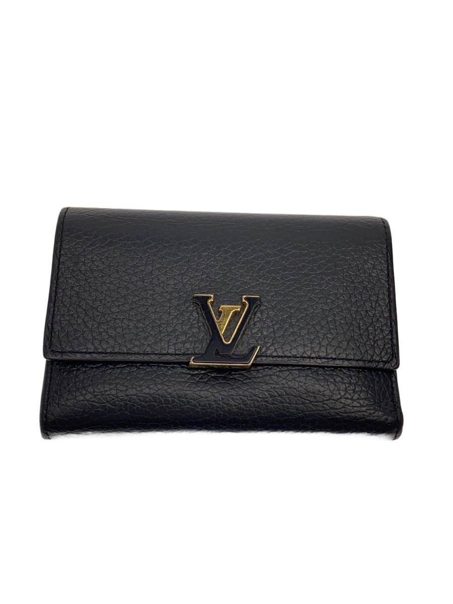 【中古】LOUIS VUITTON◆ポルト・フォイユ・カプシーヌ・コンパクト_トリヨン/--/BLK/無地/メンズ【服飾雑貨他】