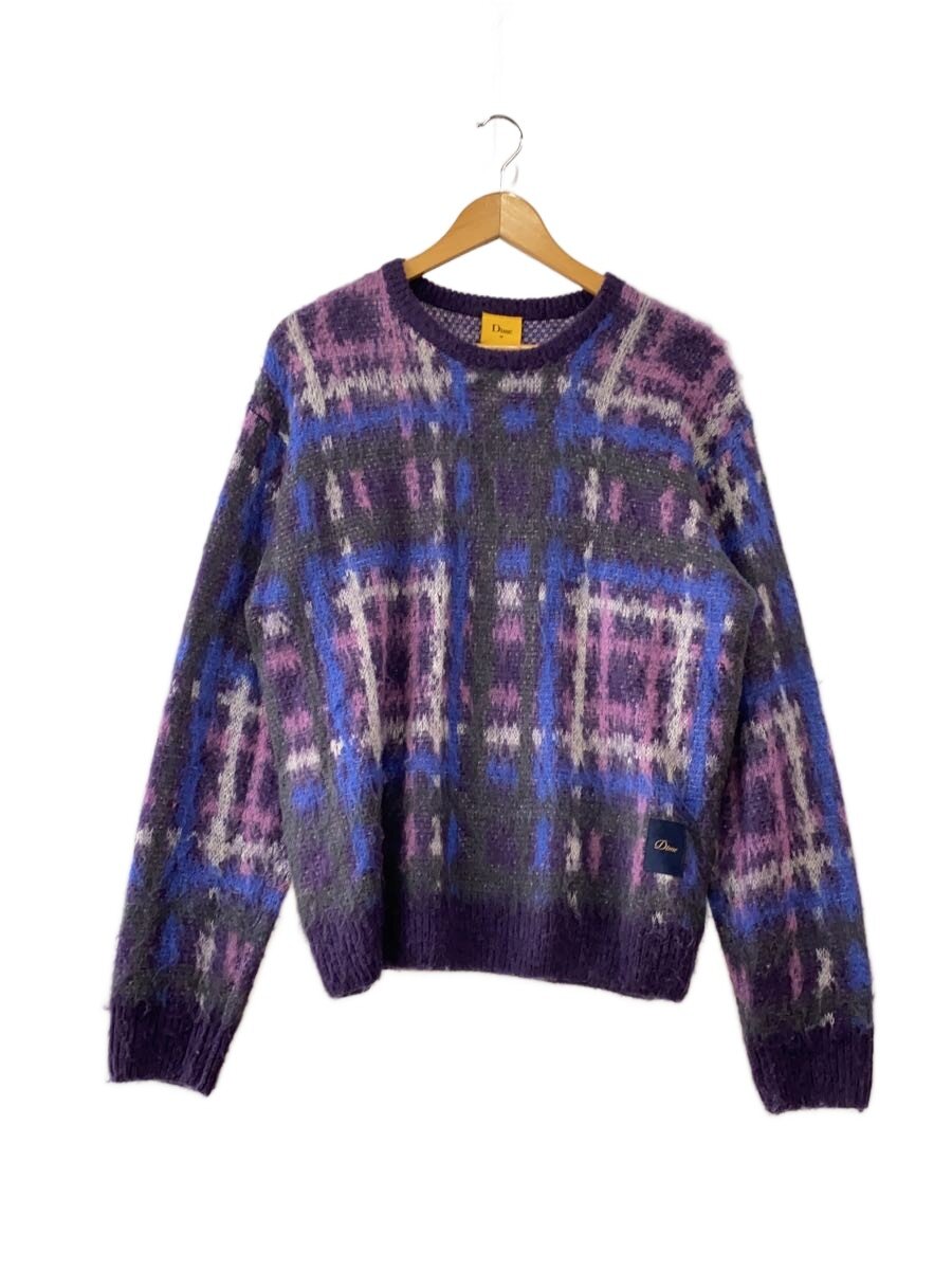 【中古】Dime◆Plaid Mohair Knit/編み物/M/モヘヤ/パープル/読み合わせる/ダイム//【メンズウェア】