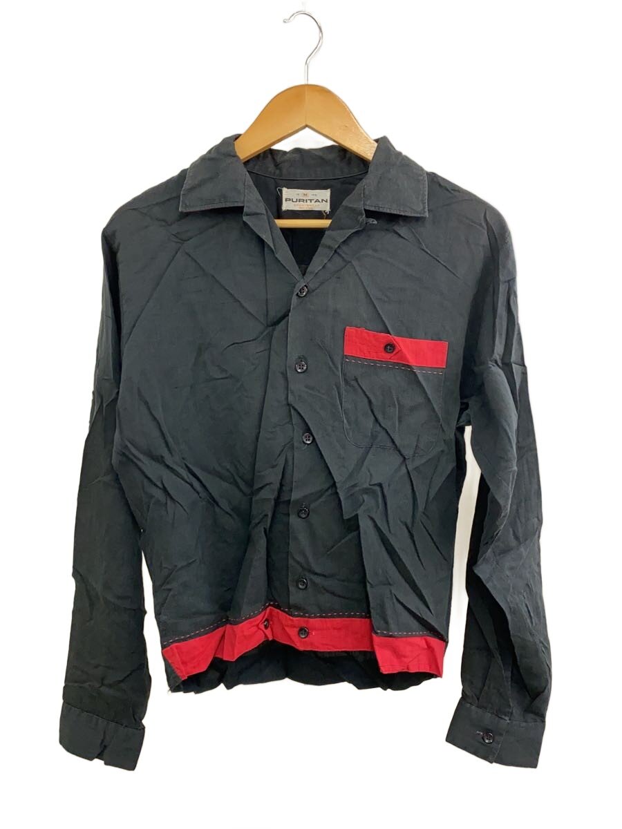 【中古】PURITAN◆60s/明けっ広げ色合い/2ト-ン/長袖プルオーバー/M/綿織物/BLK/無地【メンズウェア】