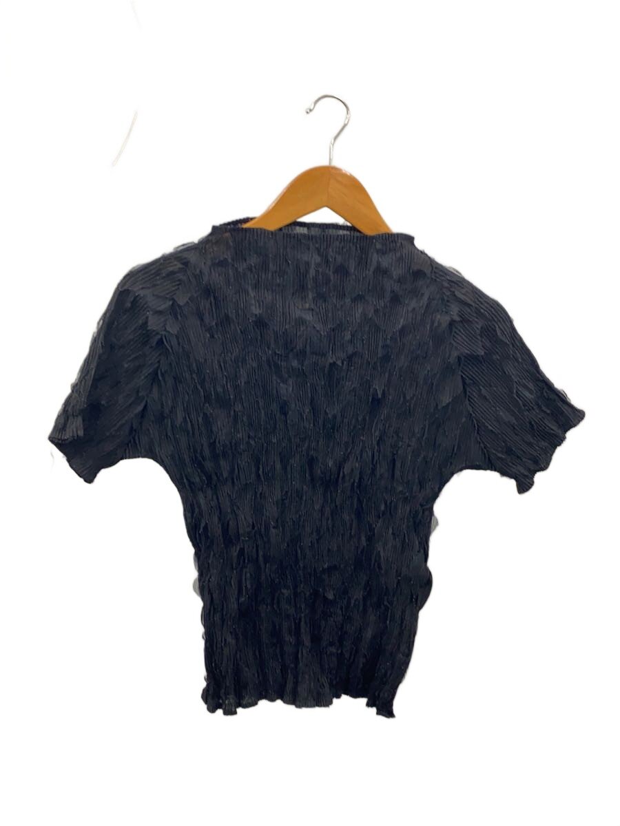 【中古】ISSEY MIYAKE◆ハイネック立体ひな形細筋目半袖カットソー/3/ポリエステル/BLK/fj917//【レディース御召しもの】