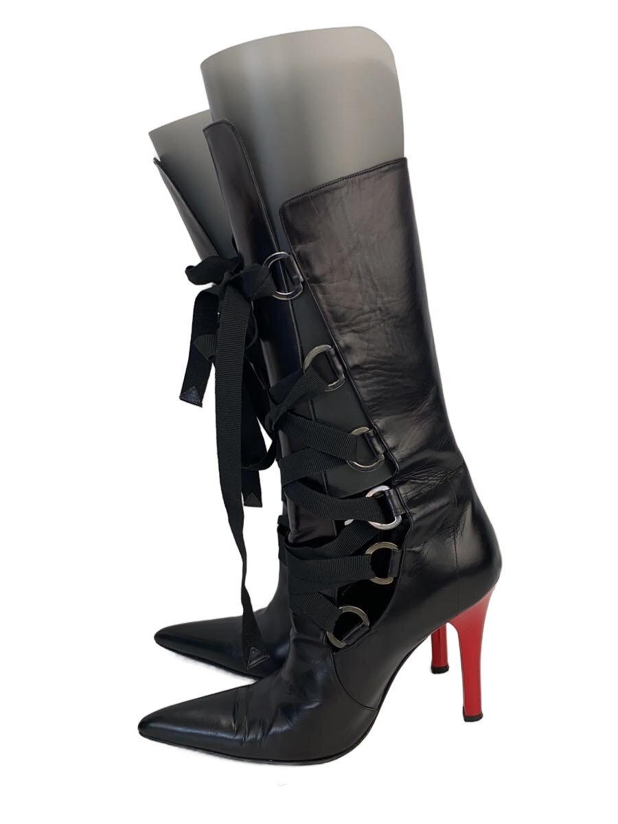 【中古】VERSACE◆レースアップブーツ/36.5/BLK/なめし革【シューズ】