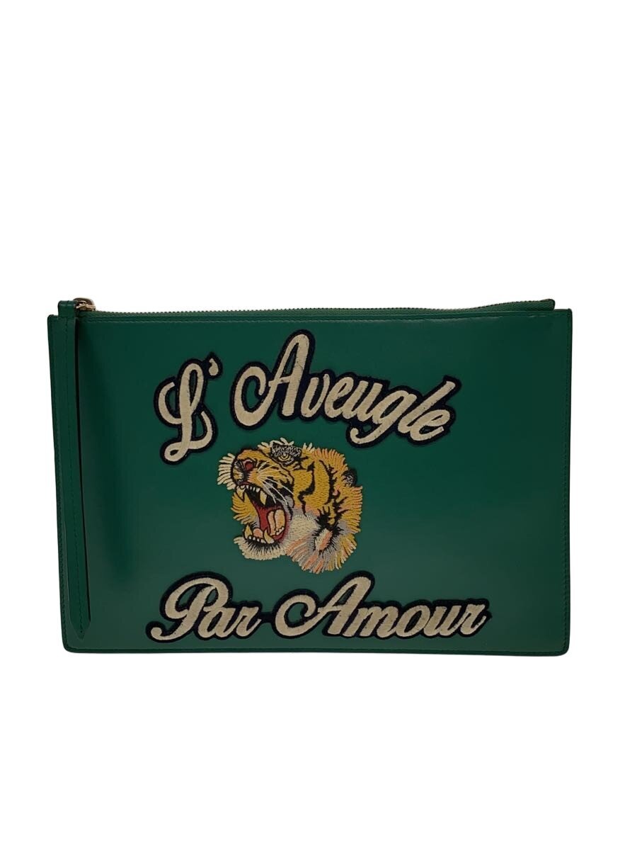 【中古】GUCCI◆クラッチペダル御徒面子[仕入]/なめし革/GRN/無地/431416//【御徒面子】