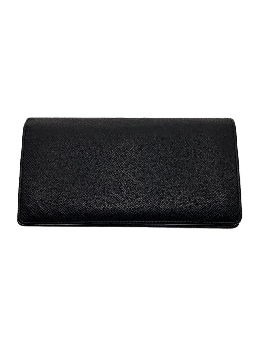 【中古】LOUIS VUITTON◆ポルト・フォイユ・プラザ_タイ王国ガ_BLK/なめし革/BLK/メンズ【服飾雑貨他】