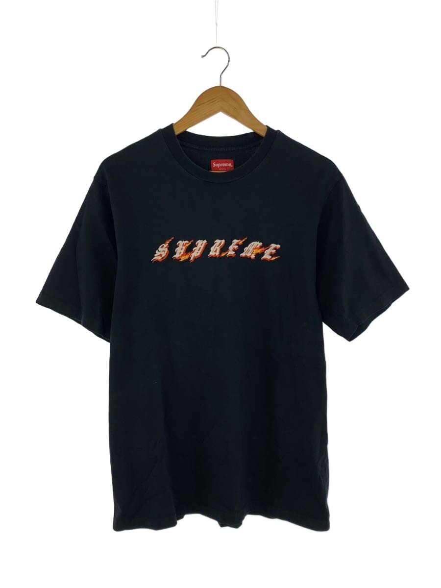 【中古】Supreme◆22ss/FLAMES S/S TOP/シミ有/M/綿織物/BLK/22ss/FLAMES S/S TOP【メンズウェア】
