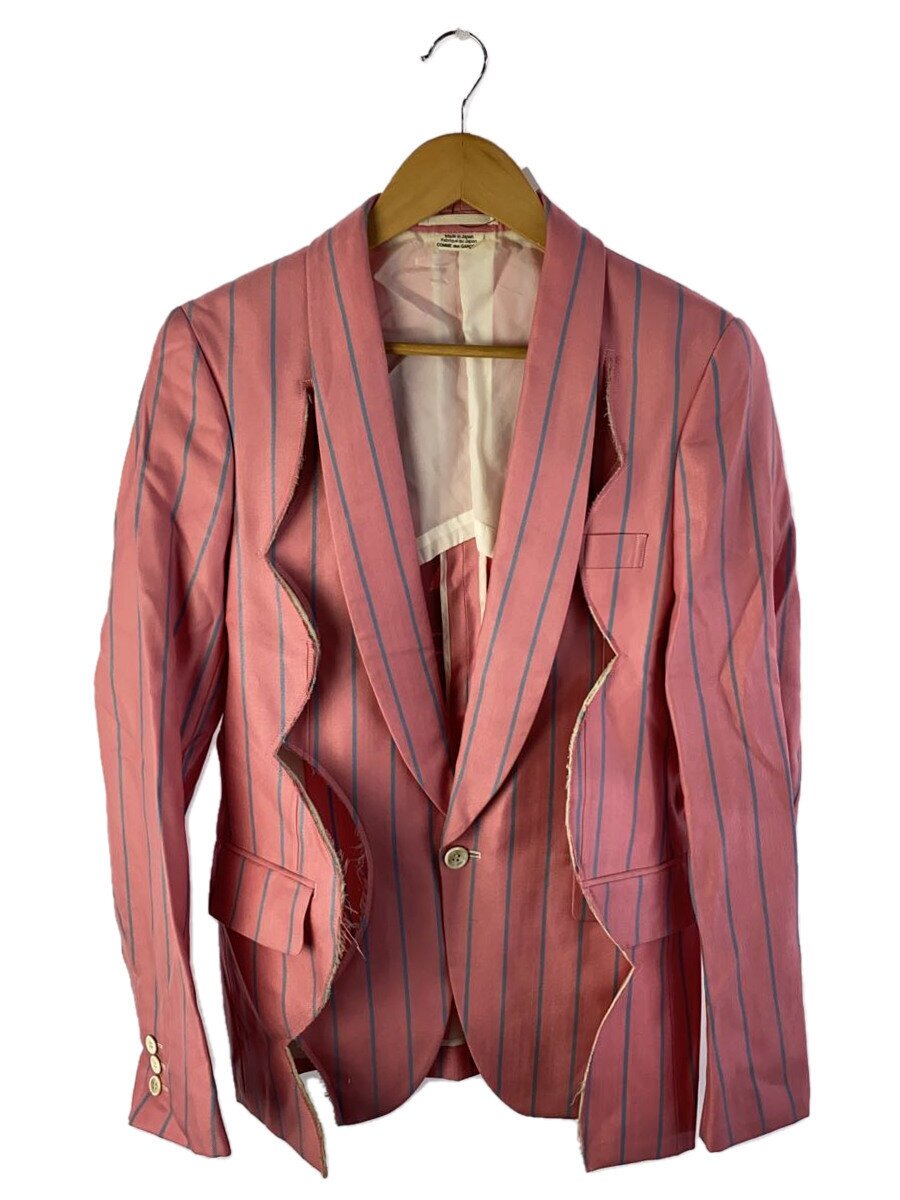 【中古】COMME des GARCONS HOMME PLUS◆22SS/STRIPE CUT OUT SKULL BLAZE/テーラードジャケット/S/羊毛/サクラ色//【メンズウェア】