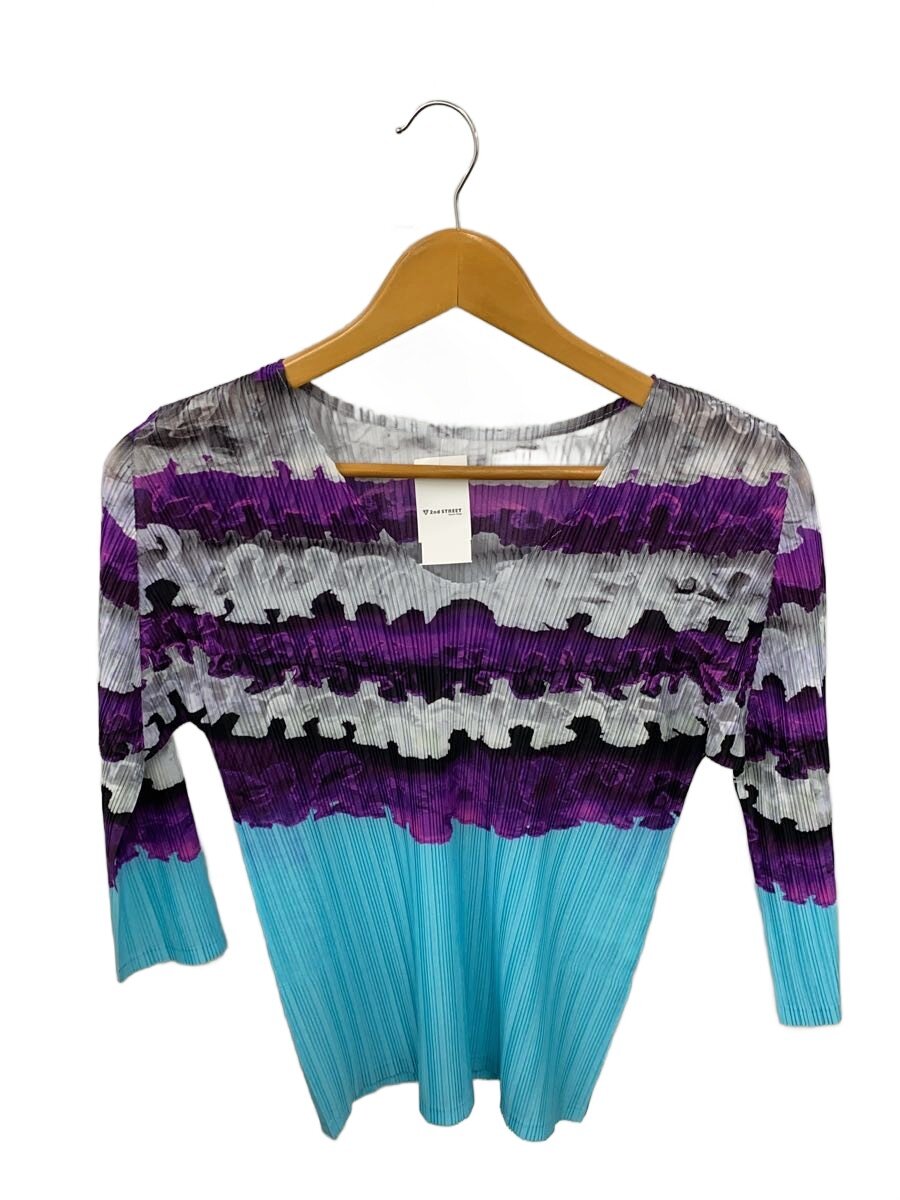 【中古】PLEATS PLEASE ISSEY MIYAKE◆７分袖カットソー/3/ポリエステル/BLU/PP31-FK341【レディース御召しもの】