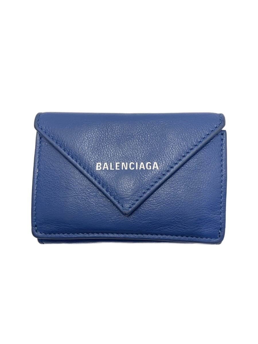 【中古】BALENCIAGA◆3つ折り金入れ/なめし革/BLU/レディース/391446【服飾雑貨他】