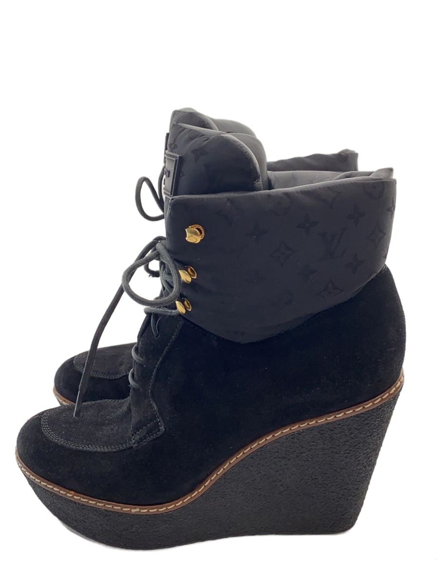 【中古】LOUIS VUITTON◆ウェッジソールショートブーツ/37.5/BLK/スウェード【シューズ】|2nd STREET 店
