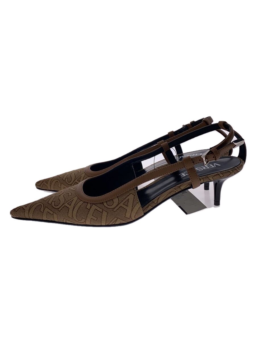 【中古】VERSACE◆オールオーバースリングバック/38/BRW/帆布/1011402【シューズ】